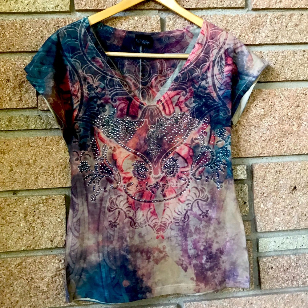 Daytrip Floral Top with Gem Studs